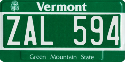 VT license plate ZAL594