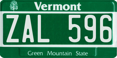 VT license plate ZAL596