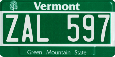 VT license plate ZAL597