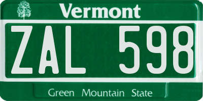 VT license plate ZAL598