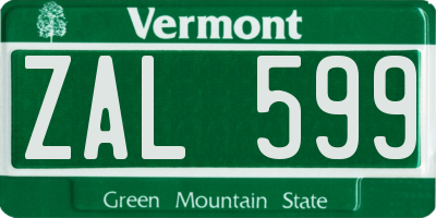 VT license plate ZAL599