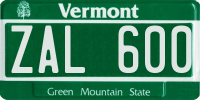 VT license plate ZAL600