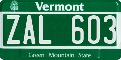 VT license plate ZAL603