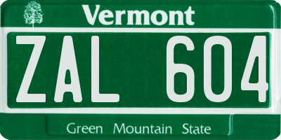 VT license plate ZAL604