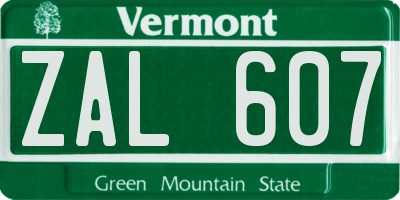 VT license plate ZAL607
