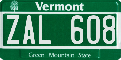 VT license plate ZAL608