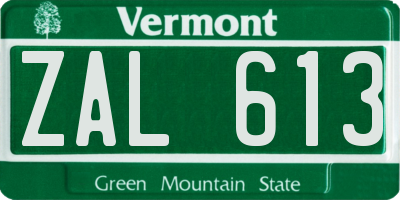 VT license plate ZAL613