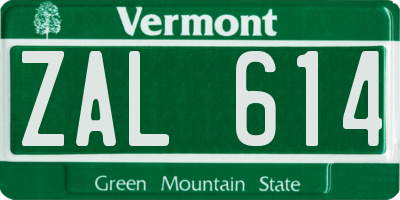 VT license plate ZAL614