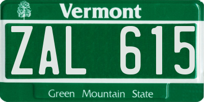 VT license plate ZAL615