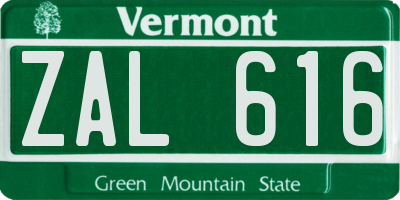 VT license plate ZAL616