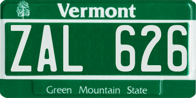 VT license plate ZAL626