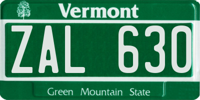 VT license plate ZAL630