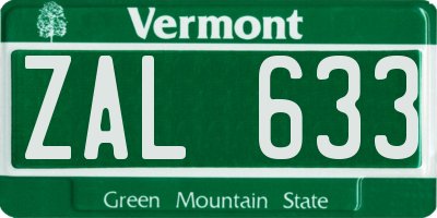 VT license plate ZAL633