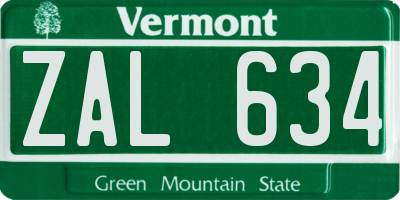 VT license plate ZAL634