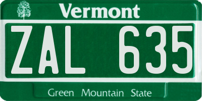 VT license plate ZAL635