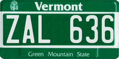 VT license plate ZAL636