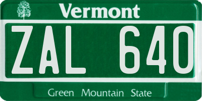 VT license plate ZAL640