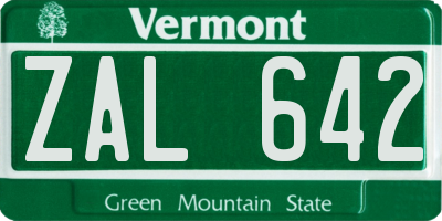 VT license plate ZAL642