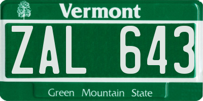 VT license plate ZAL643