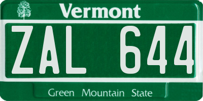 VT license plate ZAL644