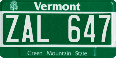 VT license plate ZAL647