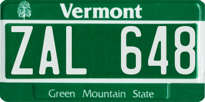 VT license plate ZAL648