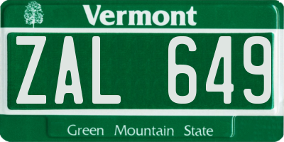 VT license plate ZAL649