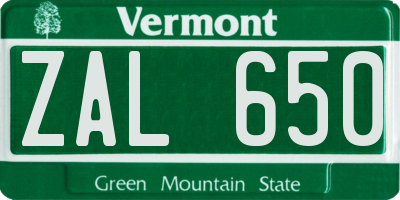 VT license plate ZAL650