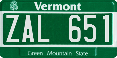 VT license plate ZAL651