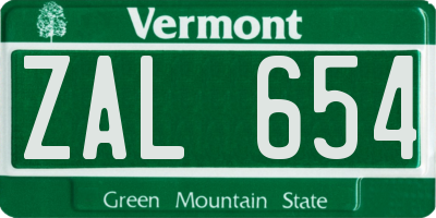 VT license plate ZAL654