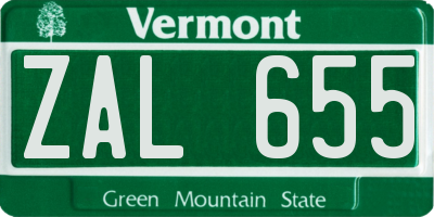 VT license plate ZAL655