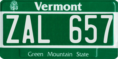 VT license plate ZAL657