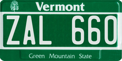 VT license plate ZAL660