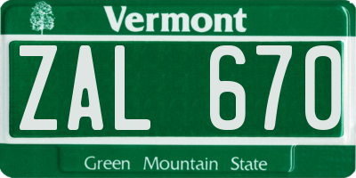 VT license plate ZAL670