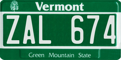 VT license plate ZAL674