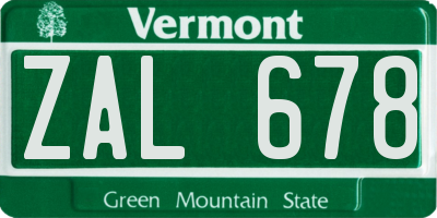 VT license plate ZAL678