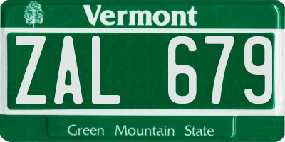 VT license plate ZAL679
