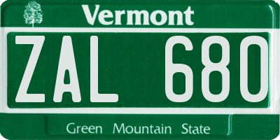 VT license plate ZAL680