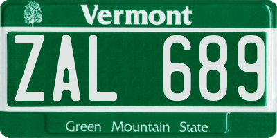 VT license plate ZAL689