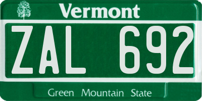 VT license plate ZAL692