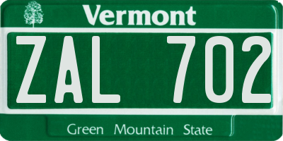 VT license plate ZAL702