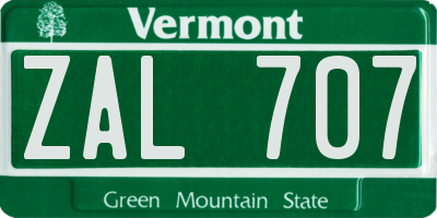 VT license plate ZAL707