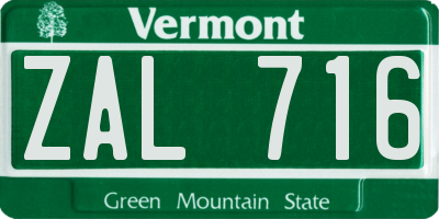 VT license plate ZAL716