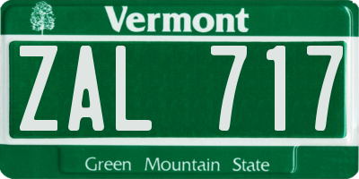 VT license plate ZAL717