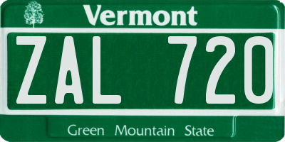 VT license plate ZAL720