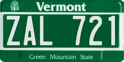 VT license plate ZAL721