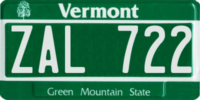 VT license plate ZAL722