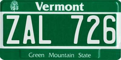 VT license plate ZAL726