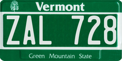 VT license plate ZAL728