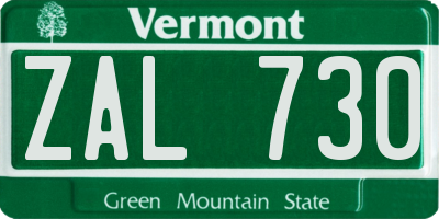 VT license plate ZAL730